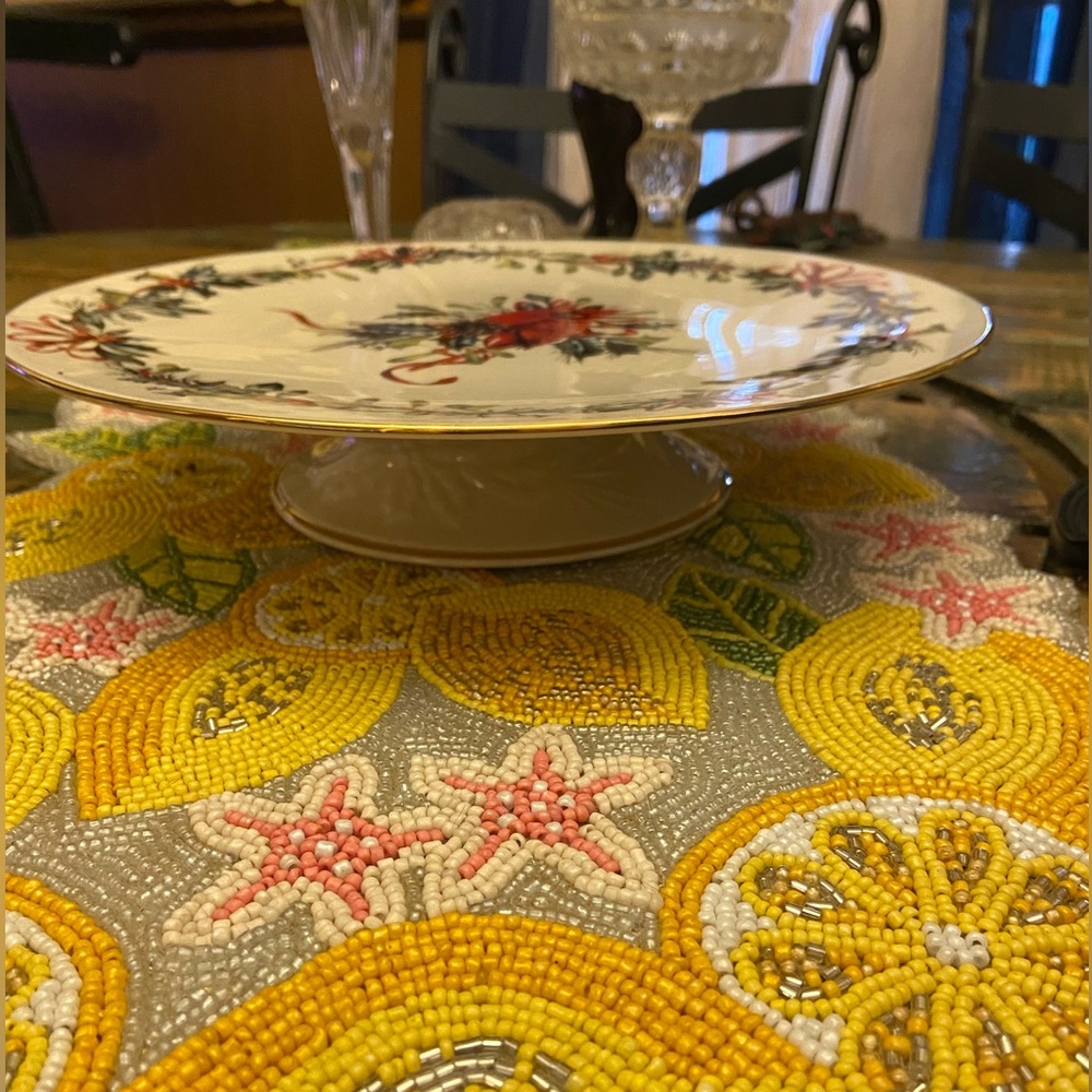 Vintage Lenox Winter Greetings Footed Cardinal Holiday Cake Plate - Picture 4 of 7